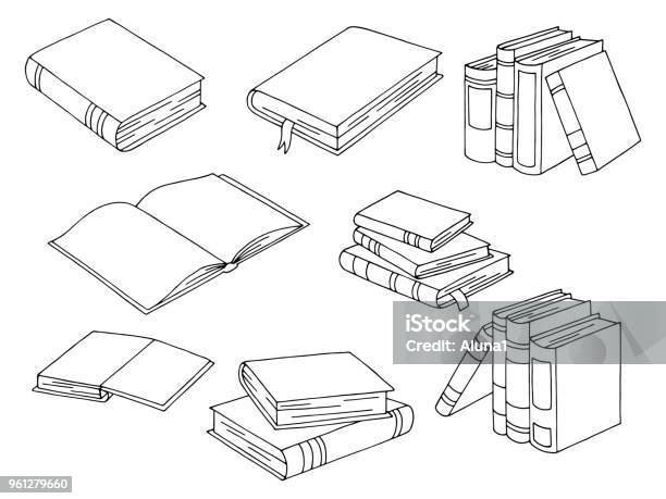 Books Set Graphic Black White Isolated Sketch Illustration Vector Stock Illustration - Download Image Now