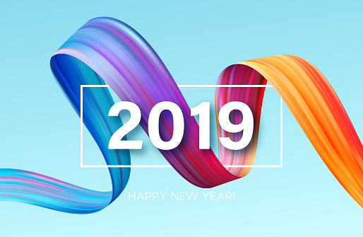 2019 New Year of a colorful brushstroke oil or acrylic paint design element. Vector illustration EPS10