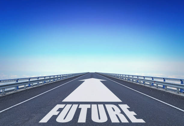 istock Straight motorway with a forward arrow and text Future. Concept of moving into the future 961288278