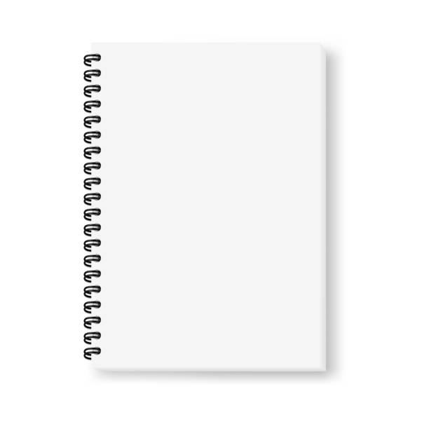 ilustrações de stock, clip art, desenhos animados e ícones de realistic vector mock-up of an open notepad with a black spiral. - spiral notebook