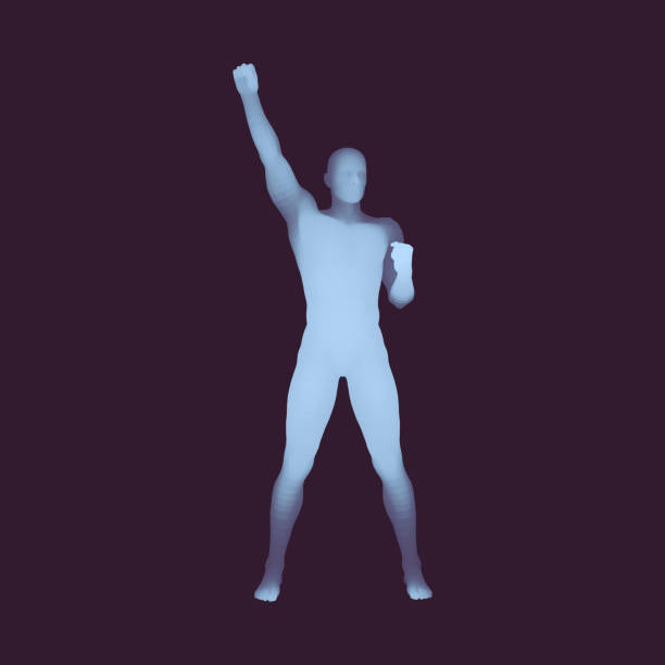 istock Leadership concept. Human with arm up. Silhouette for sport championship. 3D Model of Man. Vector Illustration. 961289538