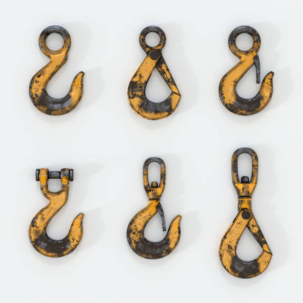 istock Set of Used lifting crane hooks 961292350