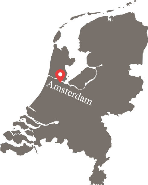 stockillustraties, clipart, cartoons en iconen met nederland kaart vector overzicht met kapitaal locatie en de naam, amsterdam, in de grijze achtergrond. zeer gedetailleerde nauwkeurige kaart van holland - maastricht