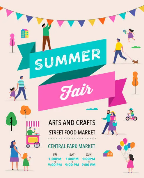 Vector illustration of Summer fest, food street fair, family festival poster and banner design