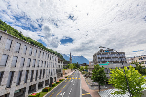 istock Street in Liechtenstein with Alps background. 961310684