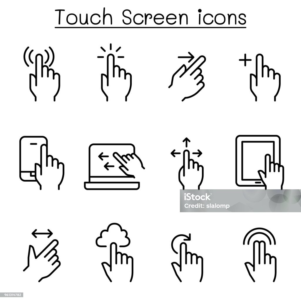 Touch screen icon set in thin line style Touch Screen stock vector
