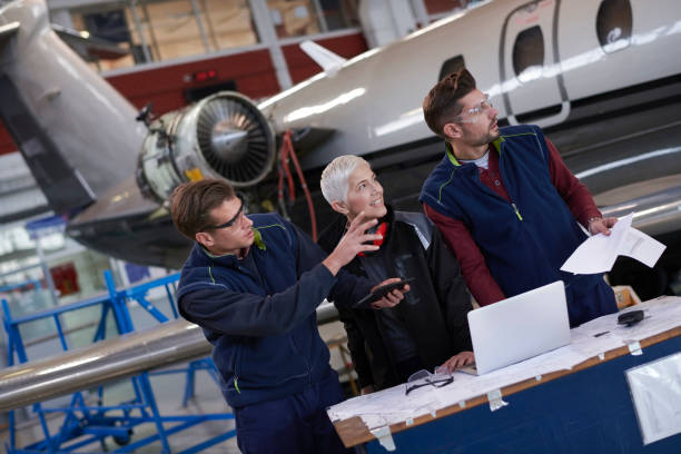 istock Aircraft mechanics in the hangar 961317118