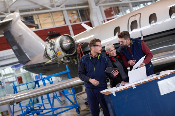 istock Aircraft mechanics in the hangar 961317332