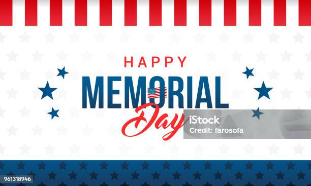 Happy Memorial Day Card Vector Illustration Typography On Star Pattern Background Stock Illustration - Download Image Now