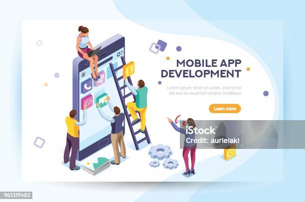Mobile Application User And Developers Stock Illustration - Download Image Now - Mobile App, Creativity, Development