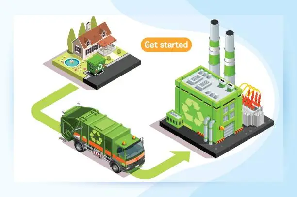 Vector illustration of Recycling plant and waste truck