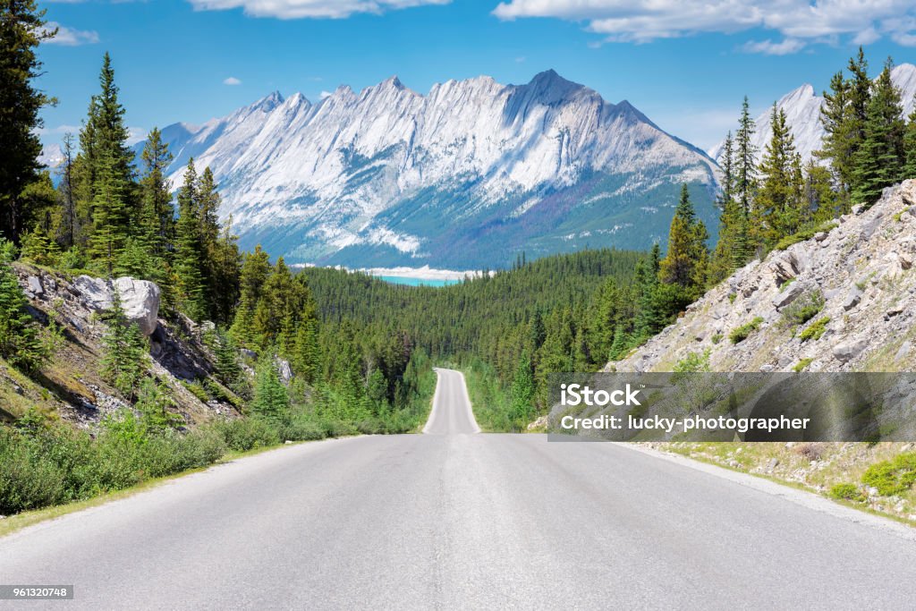 Road Trip in the Rocky Mountains. Road Trip in the Rocky Mountains. Beautiful highway in Jasper National park, Alberta, Canada. Road Trip Stock Photo