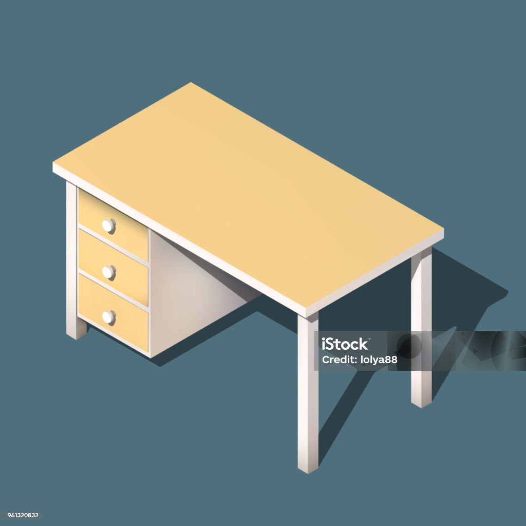 Isometric Office Table Modern Workplace Vector Illustration Stock ...