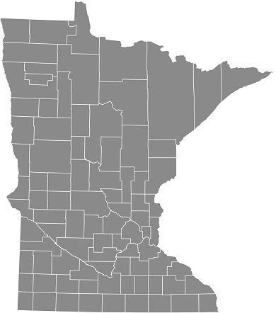 Minnesota county map vector outline gray background. Map of Minnesota state of United States of America with highly detailed borders