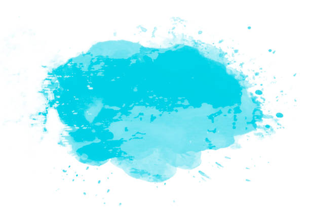 istock Light blue water color patches graphic brush strokes design effect element for background 961330522