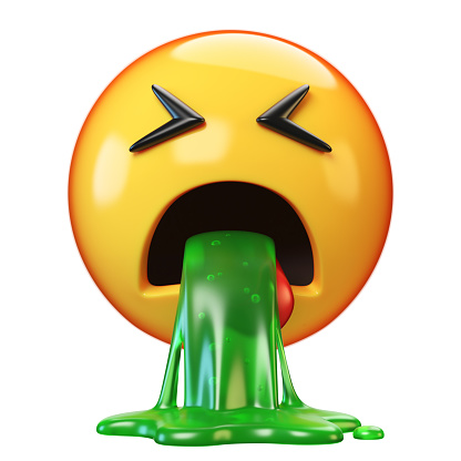 Puking emoji isolated on white background, disgusted or sick emoticon, vomiting emoji 3d rendering