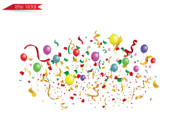 White paper banner, colored balloons and colored confetti. vector file White paper banner, colored balloons and colored confetti. vector file. EPS 10 fastnacht stock illustrations