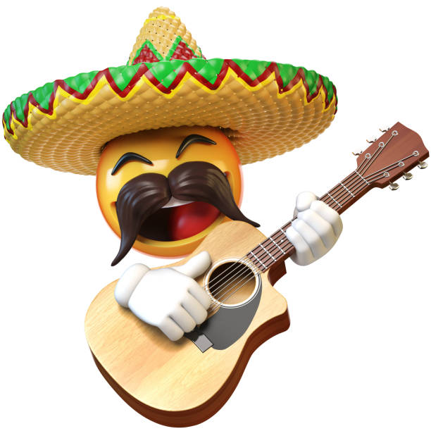 emoji mexicain jouant de la guitare isolé sur fond blanc - sombrero hat mexican culture isolated photos et images de collection