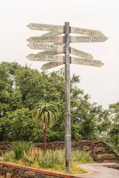 istock Signpost, showing distances to famous waterfall at the Howick Falls 961334594