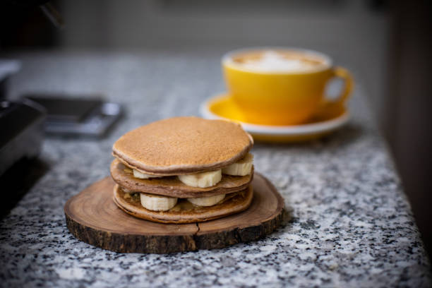Homemade pancakes with fresh bananas