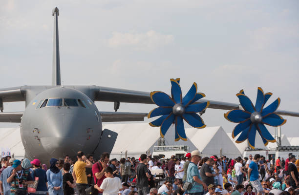 Antalya/ TURKEY - April 28, 2018: Antonov An-70 Transport / Cargo Aircraft on display at Eurasia Airshow 2018 in Antalya/TURKEY. The Antonov An-70 is afour-engine Ukrainian new generation medium-range transport aircraft designed and manufactured by Antonov ASTC of Ukraine.