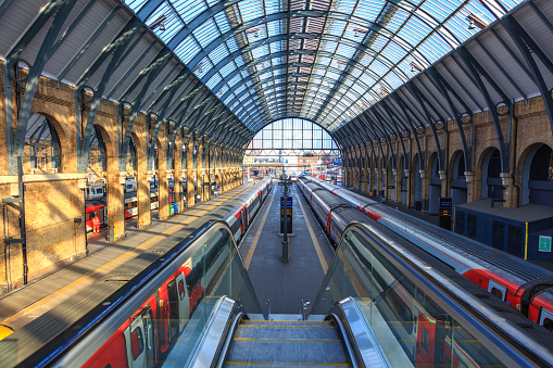 King's Cross Station is considered one of the main train stations to serve London, England. Based off of J.K. Rowling's Harry Potter series, Platform 9 ¾ is a fictional train platform located in King's Cross Station in London