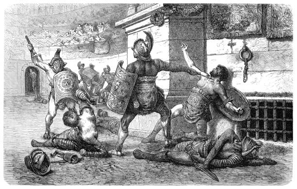 Roman gladiators fighting in coliseum illustration 1880 Engraving of roman gladiators fighting in arena from 1880
Drawing : Hermann Vogel
Original edition from my own archives
Source : Illustrierte Geschichte 1880 roman gladiator pictures pictures stock illustrations