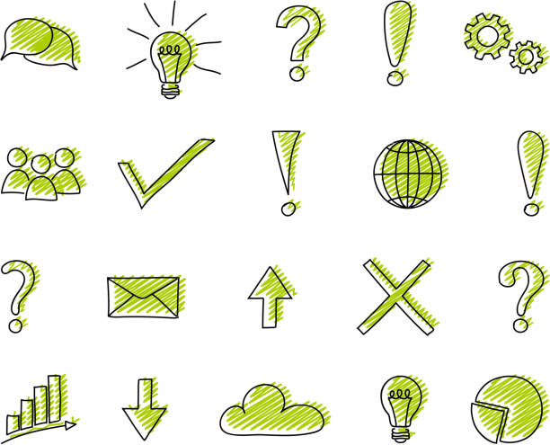 ilustrações de stock, clip art, desenhos animados e ícones de sketch of business symbols - big set. vector. - exclamation point speech speech bubble green