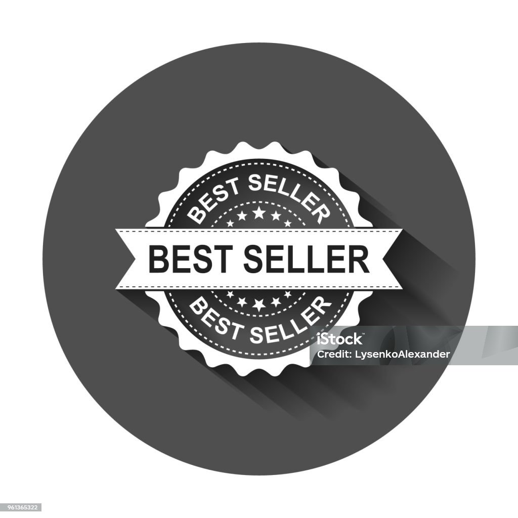 Best seller grunge rubber stamp. Vector illustration with long shadow. Business concept bestseller stamp pictogram. Backgrounds stock vector