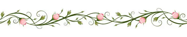 Vector illustration of Horizontal seamless background with rosebuds. Vector illustration.