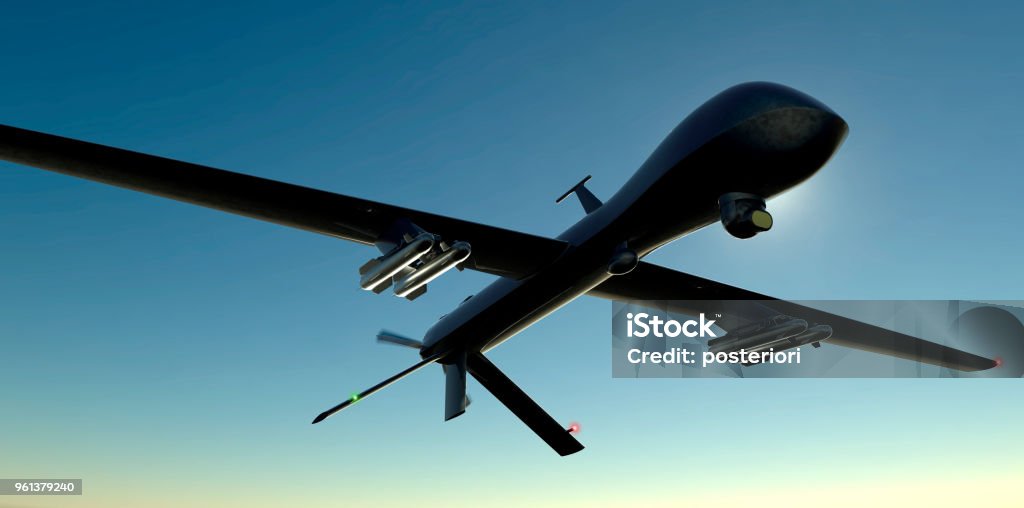 combat drone flying in the sky. combat drone flying in the sky Drone Stock Photo