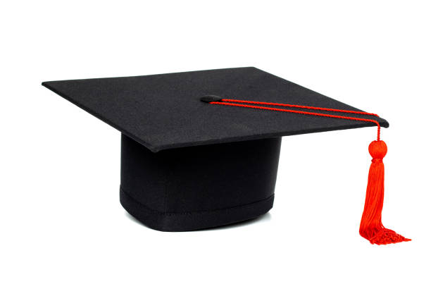 istock Graduation cap with red tassel isolated on white background 961381244