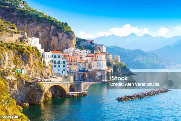 Morning View Of Amalfi Cityscape Italy Stock Photo - Download Image Now - Italy, Beach, Amalfi