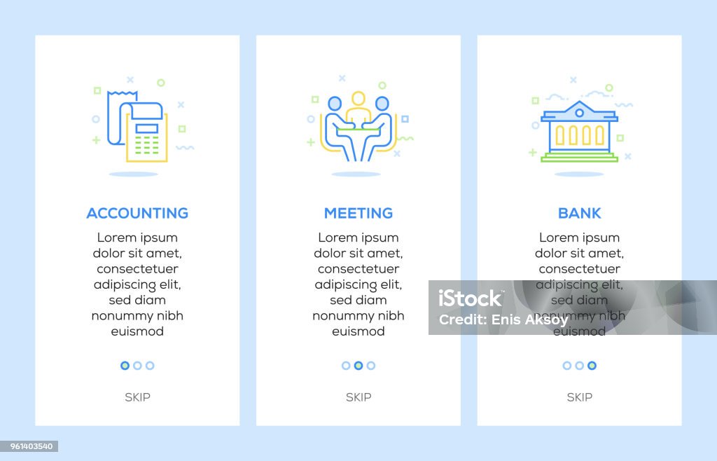Icons of Acconting, Meeting, Bank. Business Concept Web Elements Banners, Screens for Mobile Apps and Web Sites Infographic stock vector