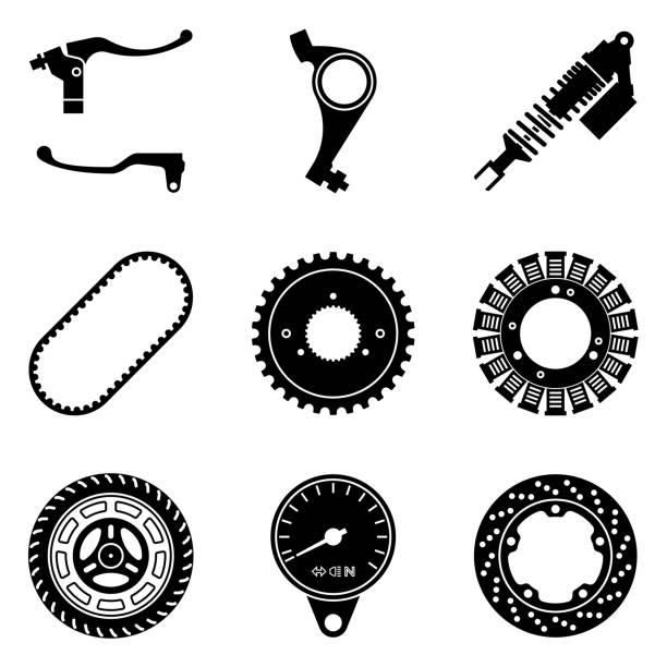 zestaw ikon części motocykla. wektor sylwetki - part of vehicle brake disc brake computer icon stock illustrations