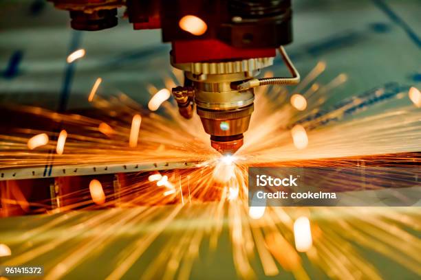 Cnc Laser Cutting Of Metal Modern Industrial Technology Stock Photo - Download Image Now