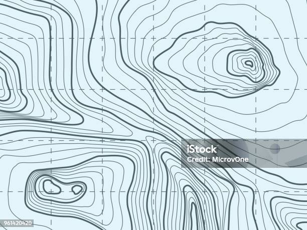 Topographic Contour Line Vector Map With Mountain Stock Illustration - Download Image Now - Latitude, Longitude, Topography