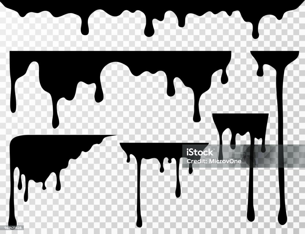 Black dripping oil stain, liquid drips or paint current vector ink silhouettes isolated Black dripping oil stain, liquid drips or paint current vector ink silhouettes isolated. Illustration of ink splash, splatter drop Drop stock vector