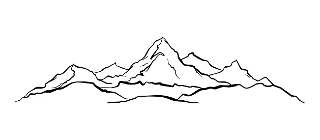 Vector illustration: Hand drawn Mountains sketch landscape with hills and peaks.