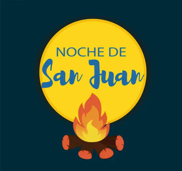 Vector illustration of Noche de San Juan. Night of Saint John in Spanish language. Vector illustration background.