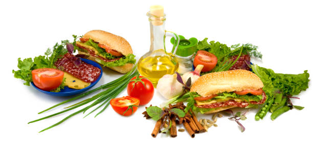 istock image of sandwich, sausage, tomato and cheese 961432902