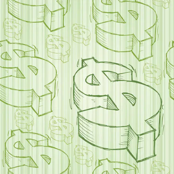 Vector illustration of Doodle Dollar Seamless