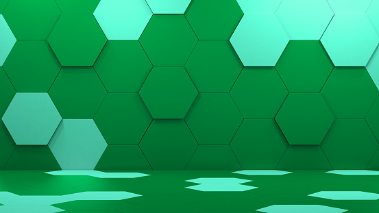 Digital technological background with  hexagon cells. 3d abstract illustration of honeycomb structure.