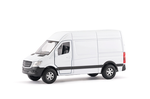 Transport white van car on white background with clipping path