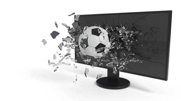 Fracture glass and soccer ball of background, 3d rendering stock photo