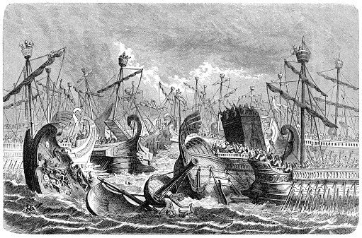 Romans defeating the punic fleet near the Aegadian Islands
Drawing : H. Leutemann
Original edition from my own archives
Source : Illustrierte Geschichte 1880