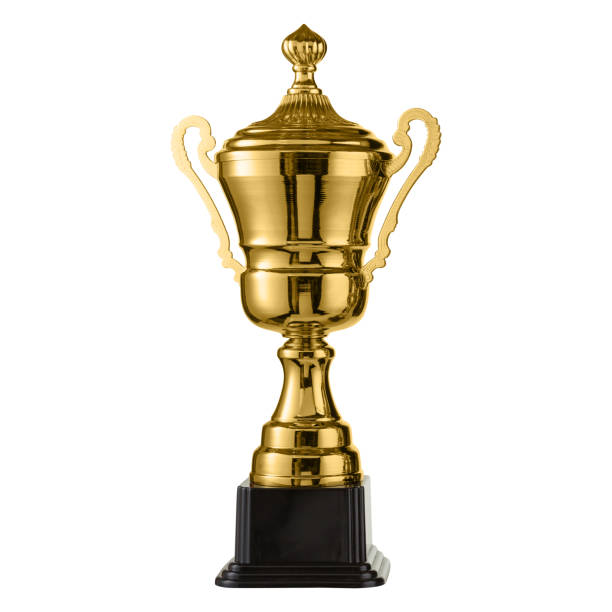 istock one metal sports cup stands on white background, gold cup 961476280