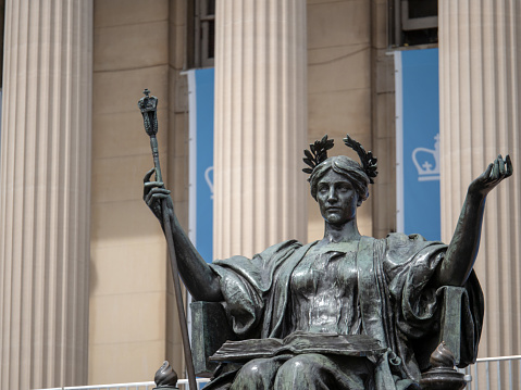 New York, NY – May 11, 2018: Alma Mater statue outside of Columbia University library