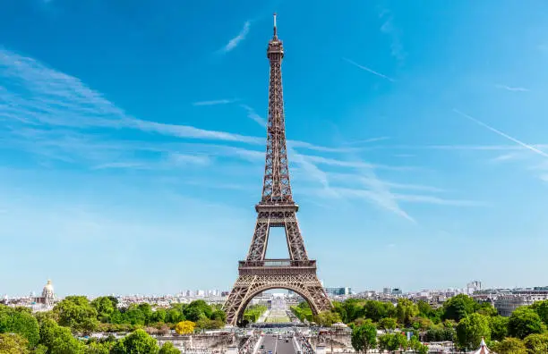 Eiffel tower and Trocadero park, Paris, France