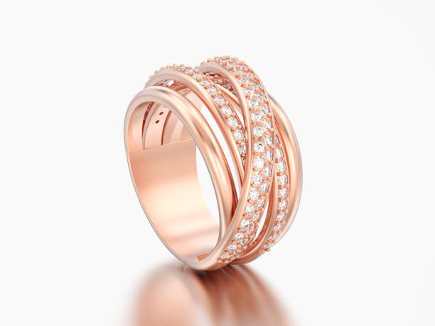 istock 3D illustration rose gold decorative diamond criss cross ring with reflection 961495812
